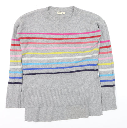 Gap Men's Grey Striped Wool Blend Crew Neck Jumper XS