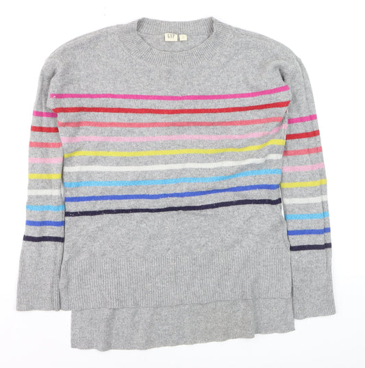 GAP Men's Grey Striped Wool Blend Crew Neck Jumper XS