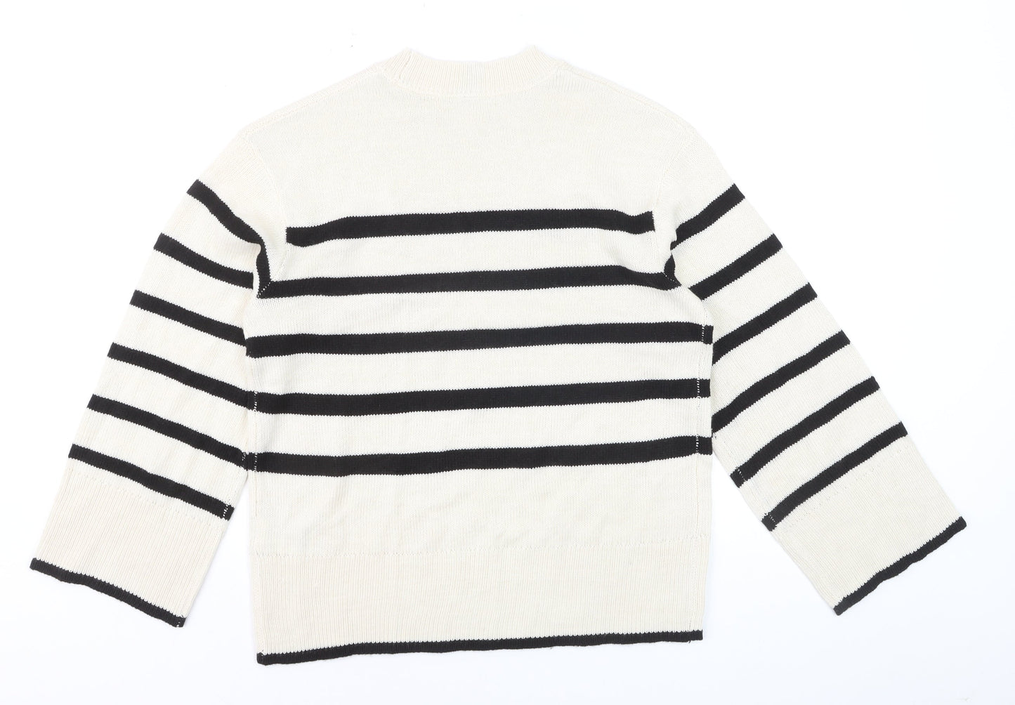 DIVIDED Men’s Ivory Black Striped Crew Neck Acrylic Jumper XS