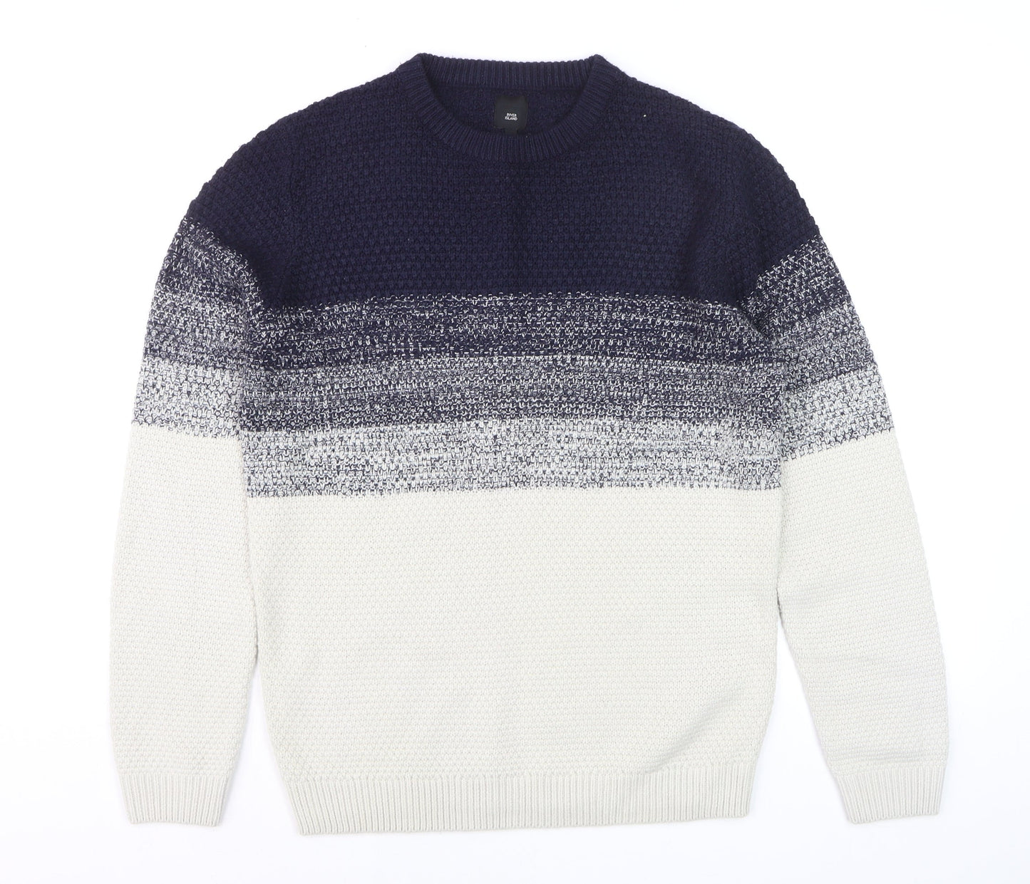 River Island Men's Blue Striped Knit Jumper Size S Crew Neck