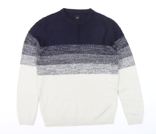 River Island Men's Blue Striped Knit Jumper Size S Crew Neck