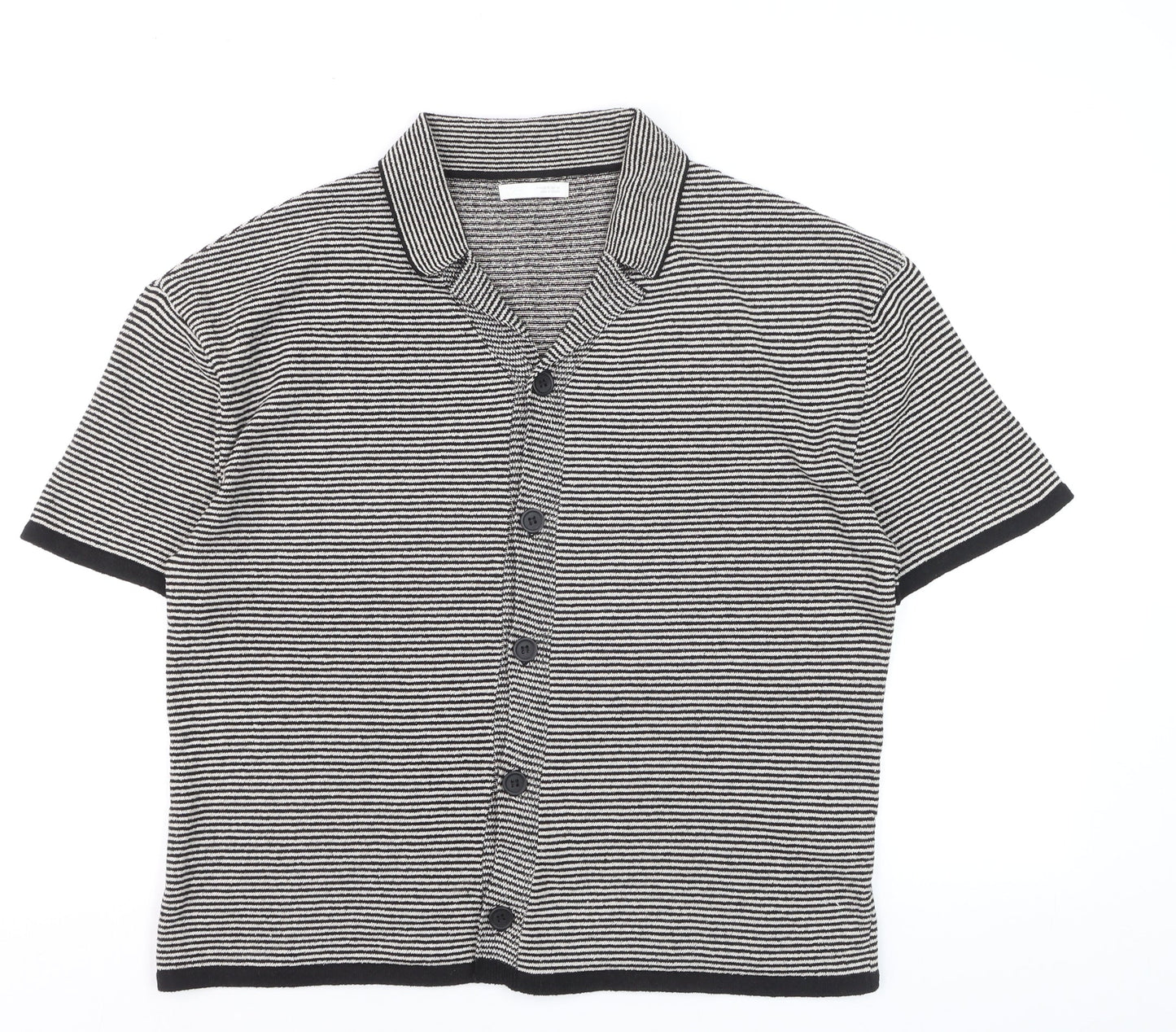 Zara Men’s Black Striped Knit Short Sleeve Polo Shirt Size M