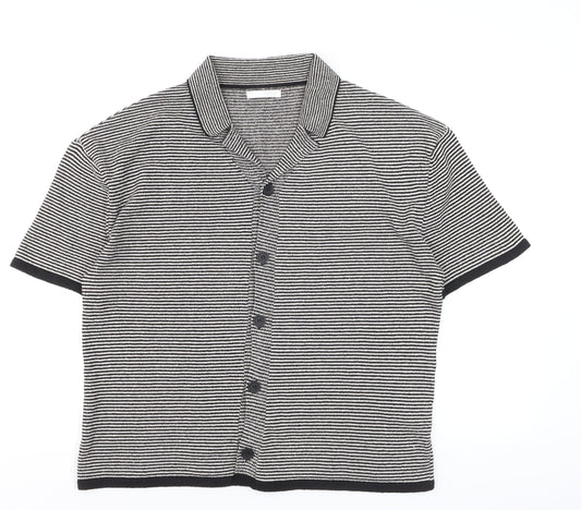 Zara Men’s Black Striped Knit Short Sleeve Polo Shirt Size M