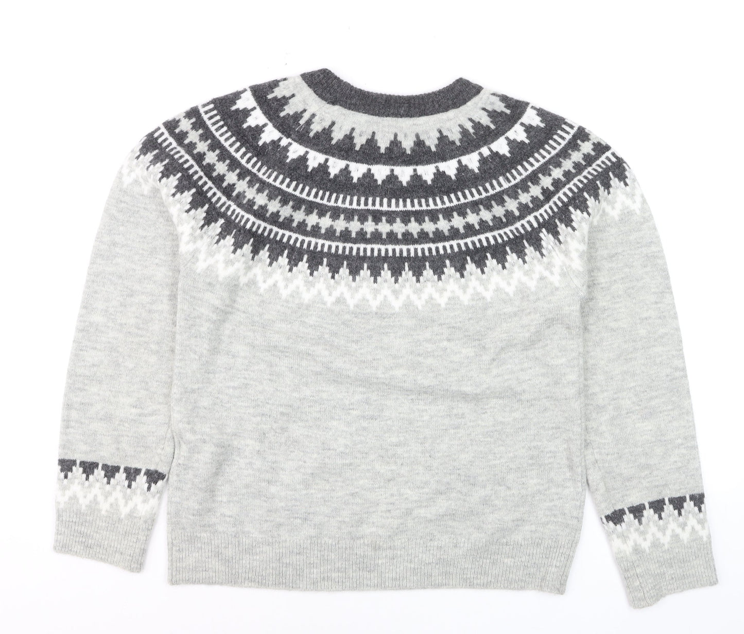 ONLY Men’s Grey Fair Isle Wool Jumper Size M Crew Neck Winter Knit