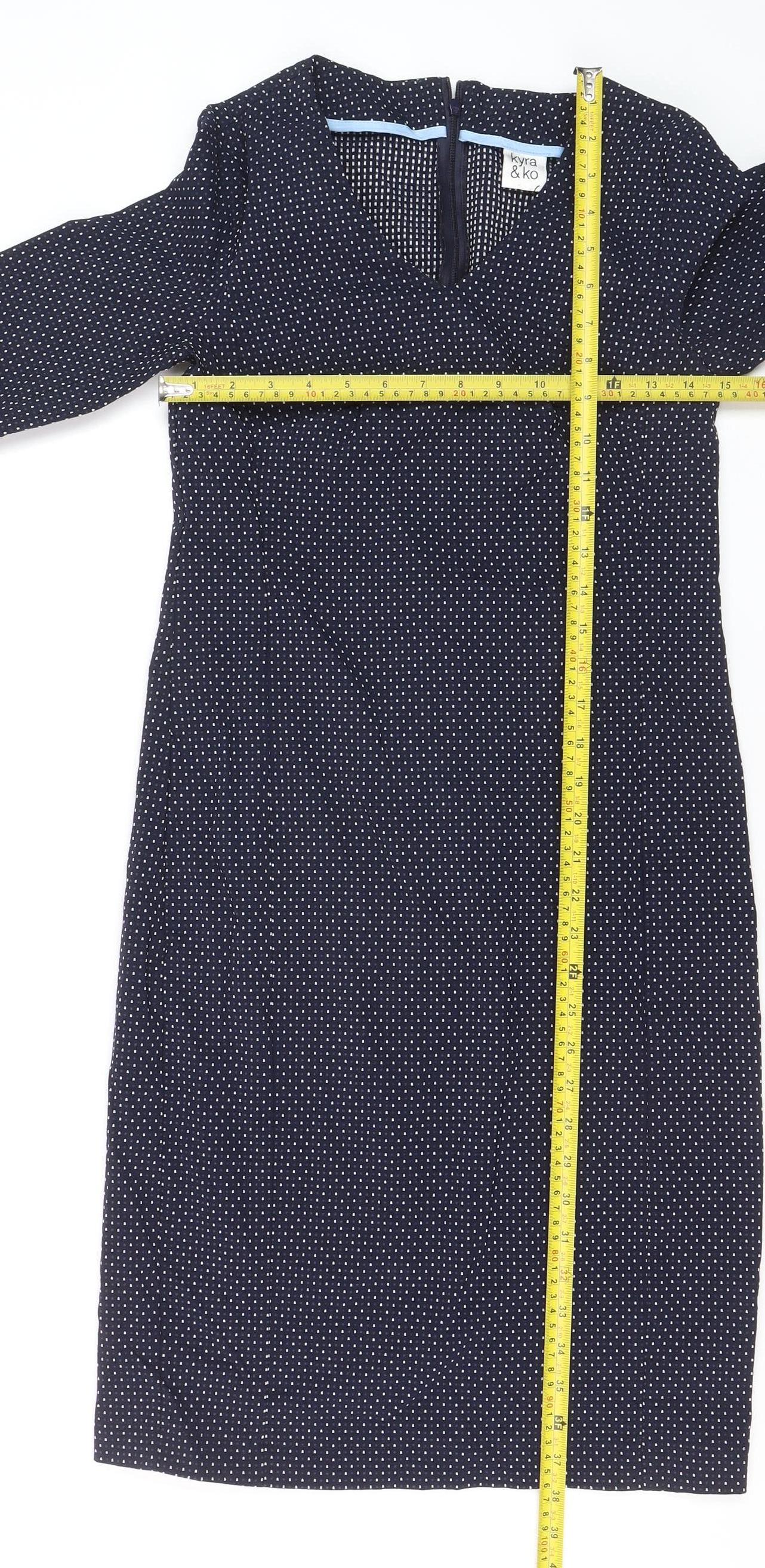 Kyra & Ko Women’s Blue Polka Dot Sheath Dress Size 6 V-Neck