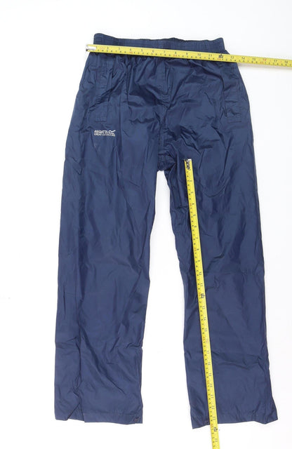 Back view of Regatta boys’ blue waterproof ski trousers 9-10 years elastic waist