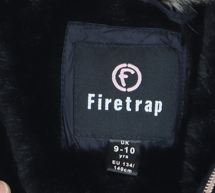 Firetrap Girls Black Faux Fur Hooded Puffer Jacket 9-10 Years