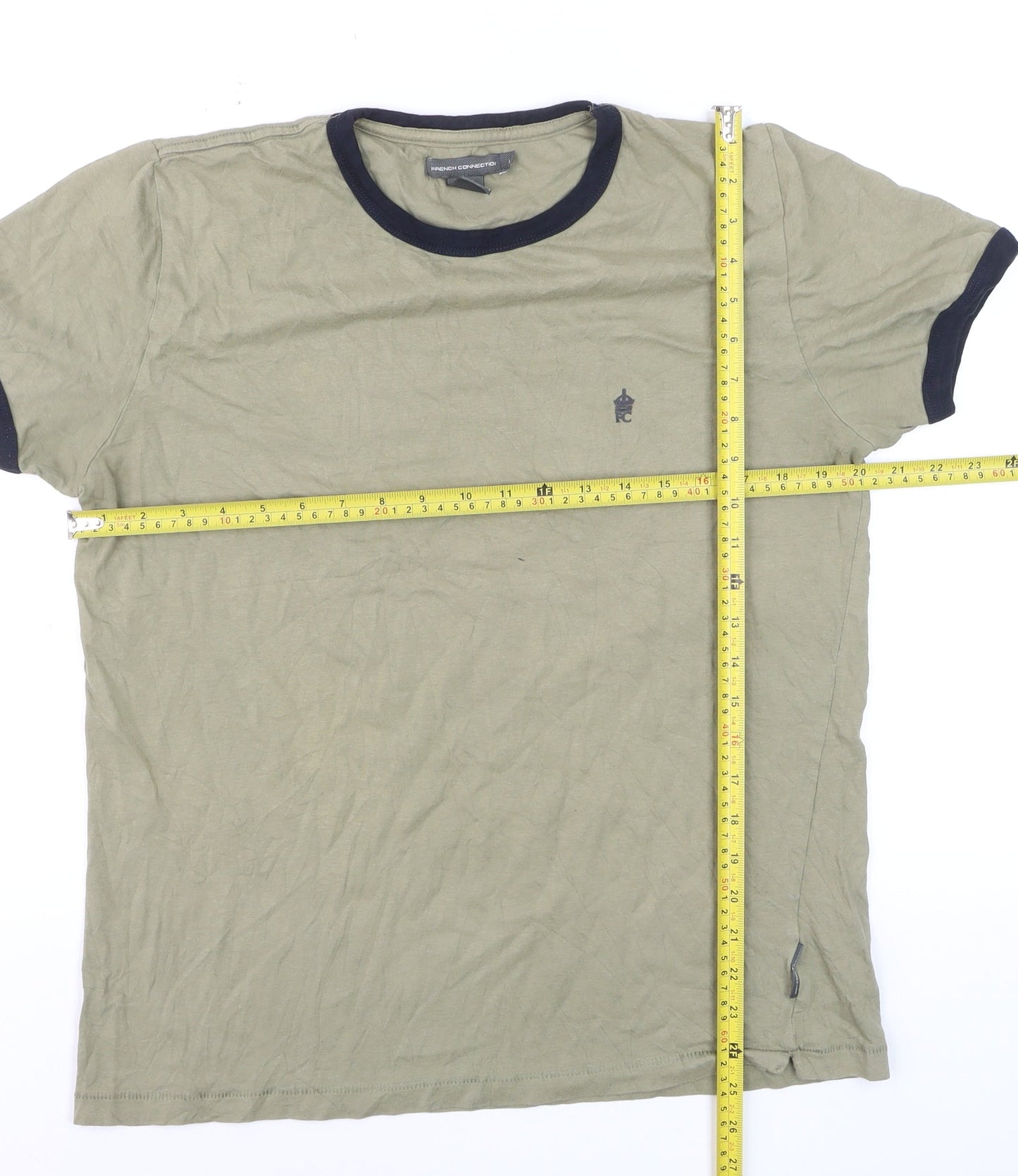 French Connection Men's Green Crew Neck Short Sleeve Cotton T-Shirt L