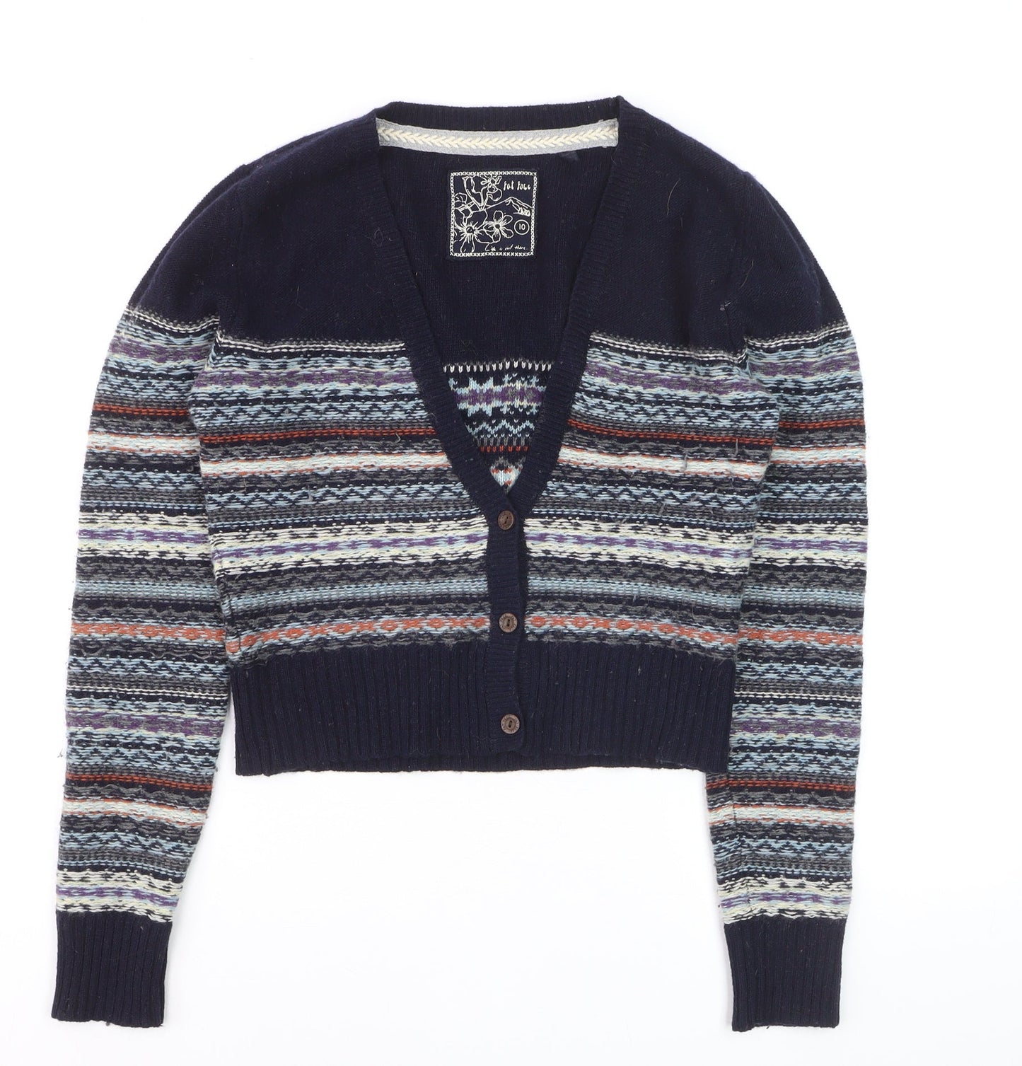 Fat Face Women’s Multicoloured Fair Isle Wool Blend Cardigan Size 10