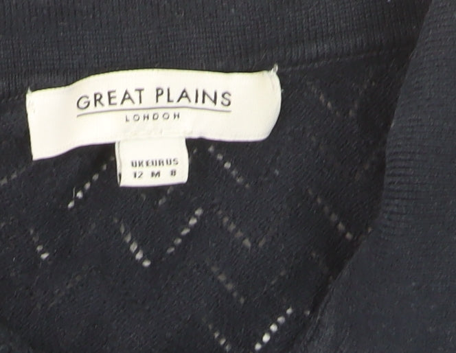 Great Plains Womens Blue Collared Henley Knit Jumper Size 12