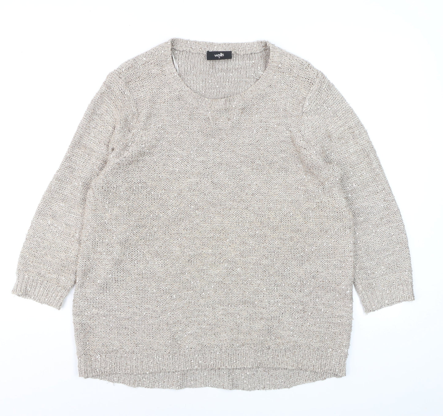 Wallis Women’s Beige Sequin Knit Pullover Jumper Size 12