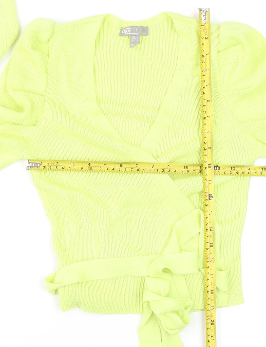 ASOS Women's Green Wrap V-Neck Slim Fit Puff Sleeve Jumper Size 6