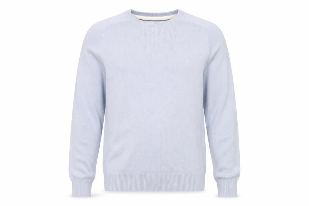 Farah Men's Light Blue Cotton Crew Neck Jumper S Modern Fit