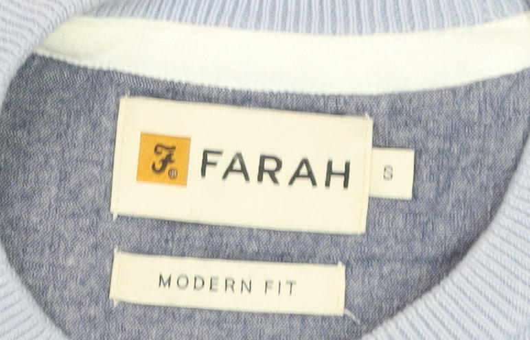 Farah Men's Light Blue Cotton Crew Neck Jumper S Modern Fit