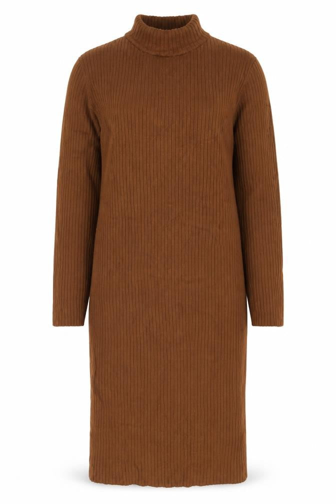 Amisu Women Brown Ribbed Mock Neck Long Sleeve Pullover Jumper M