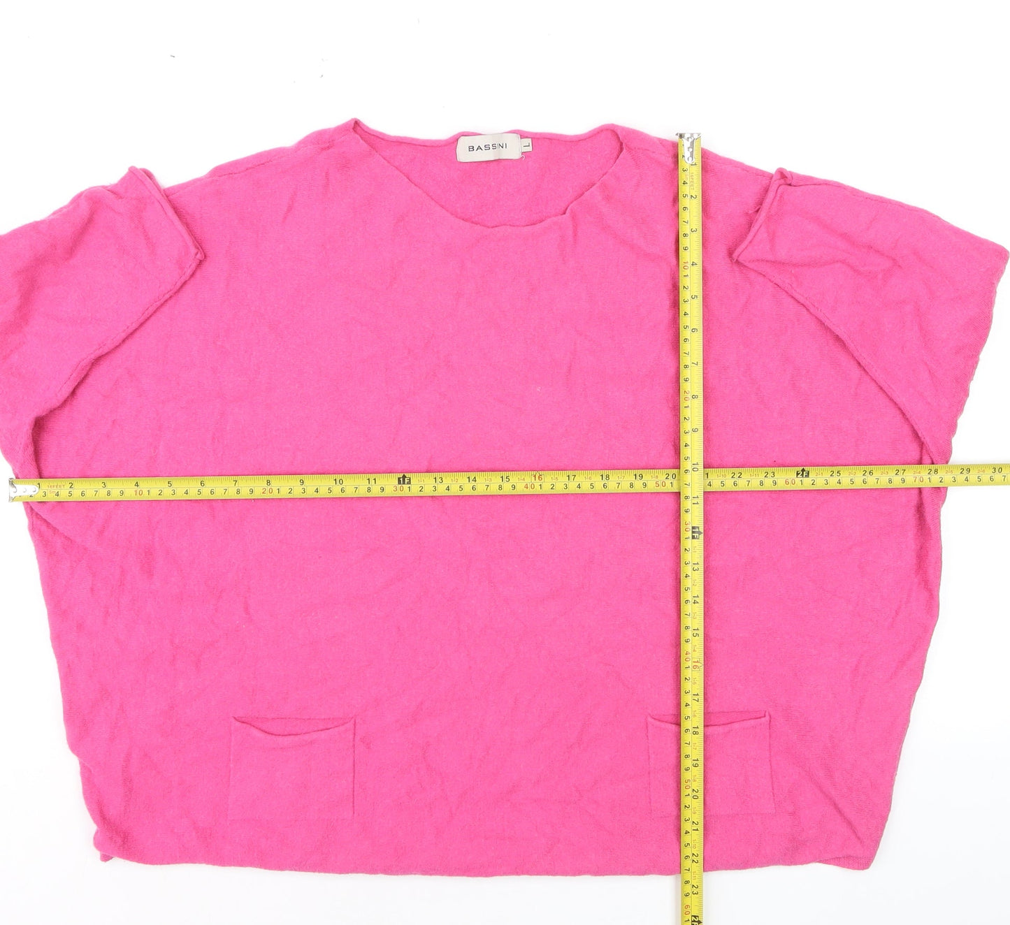 Bassini Women's Pink Cotton Blend Relaxed Pullover Jumper L
