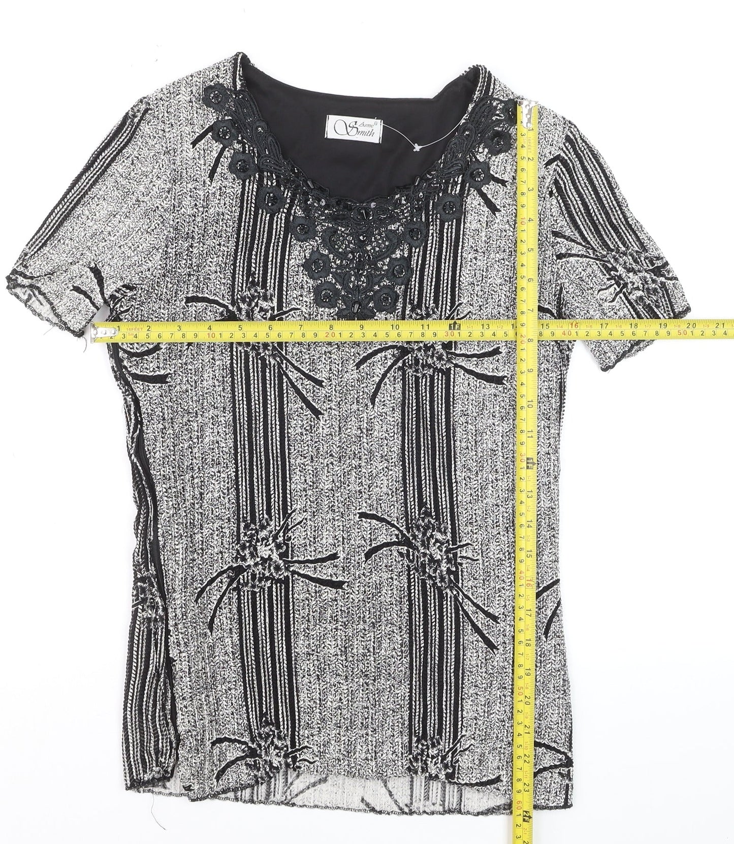 Anne Smith Womens Black Short Sleeve Knit Blouse Size 12