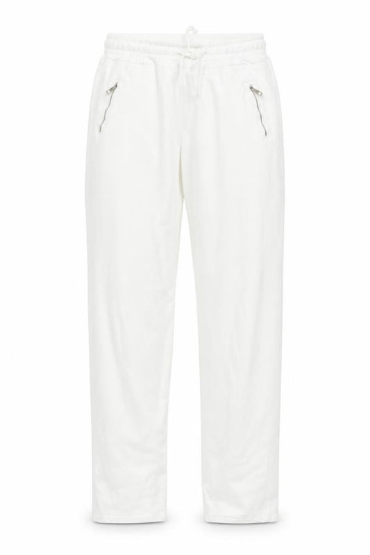 Luna Women White Jogger Trousers M Cotton Blend Elastic Waist