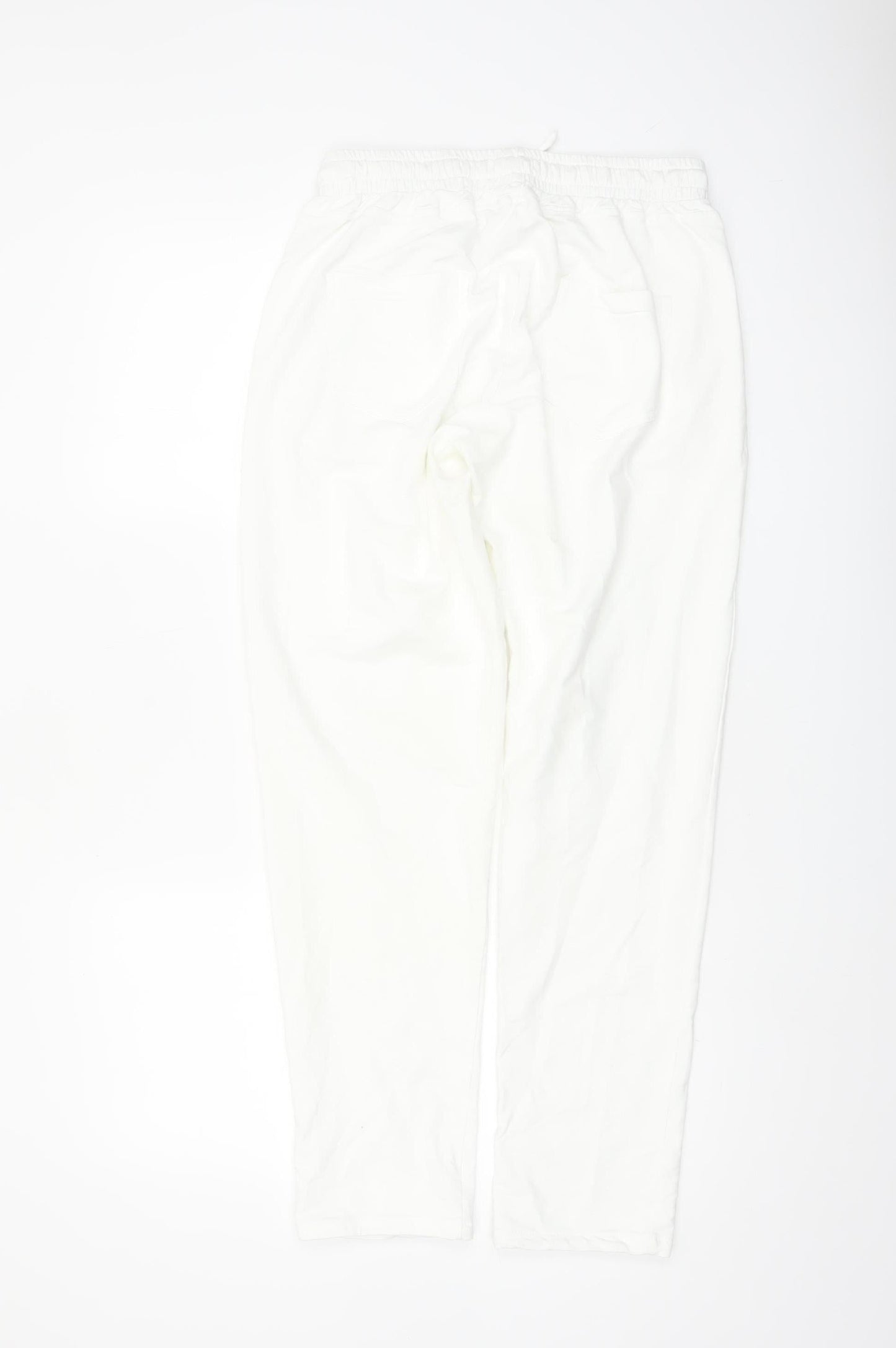 Luna Women White Jogger Trousers M Cotton Blend Elastic Waist
