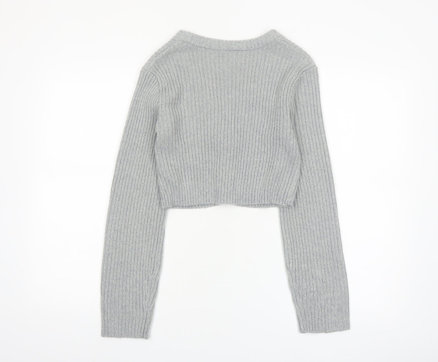 H&M Divided Women's Grey Ribbed Cropped Cardigan XXS Acrylic Knit
