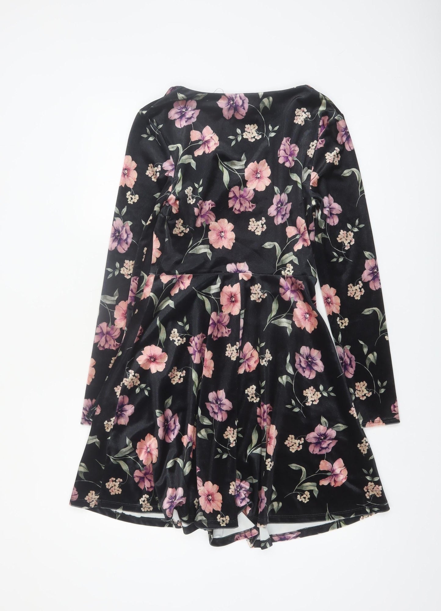 New Look Women Black Floral Velvet Skater Dress Size 10