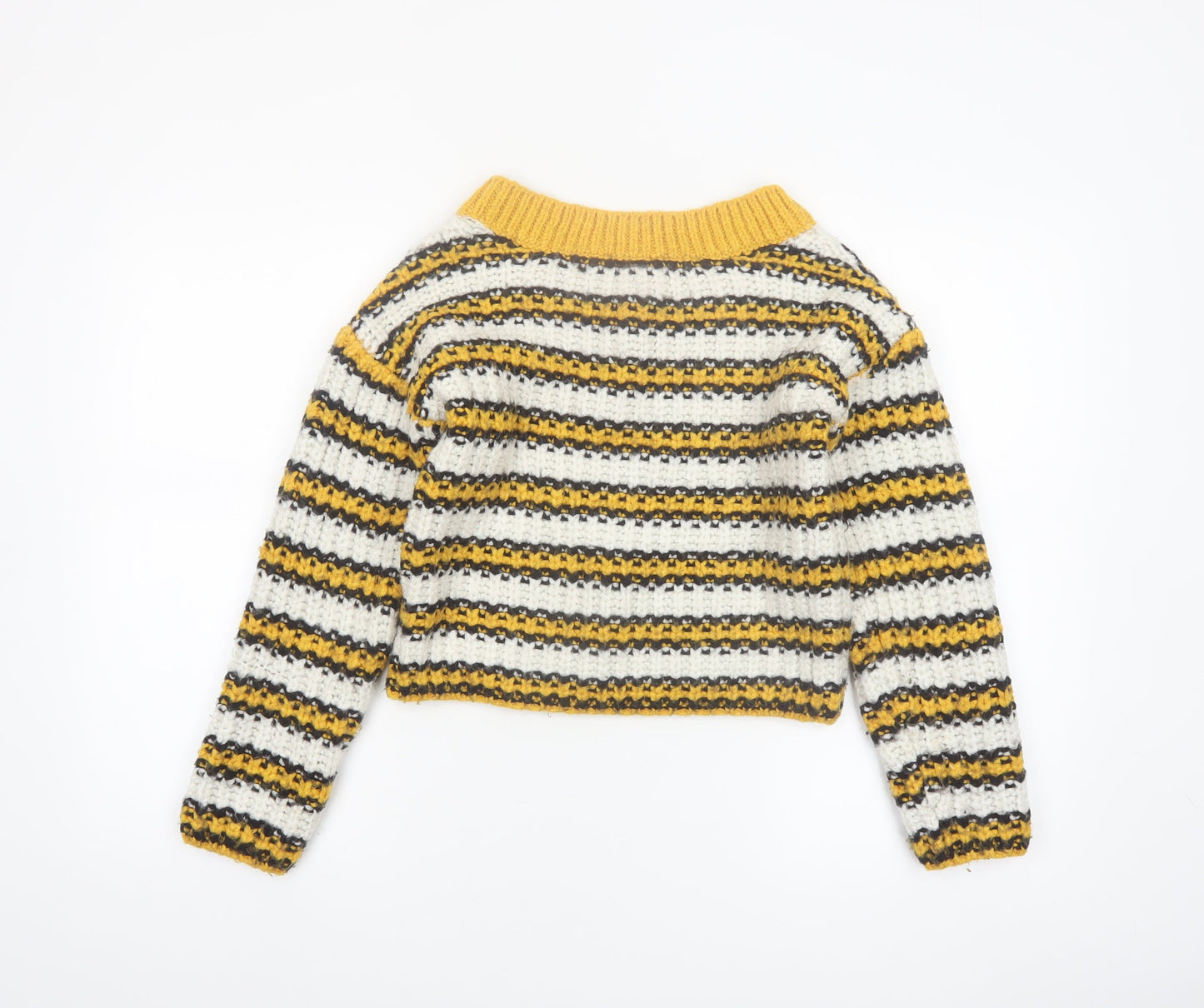 Topshop Women’s Multicoloured Striped Chunky Knit V-Neck Jumper Size 8 Tall