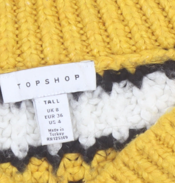 Topshop Women’s Multicoloured Striped Chunky Knit V-Neck Jumper Size 8 Tall