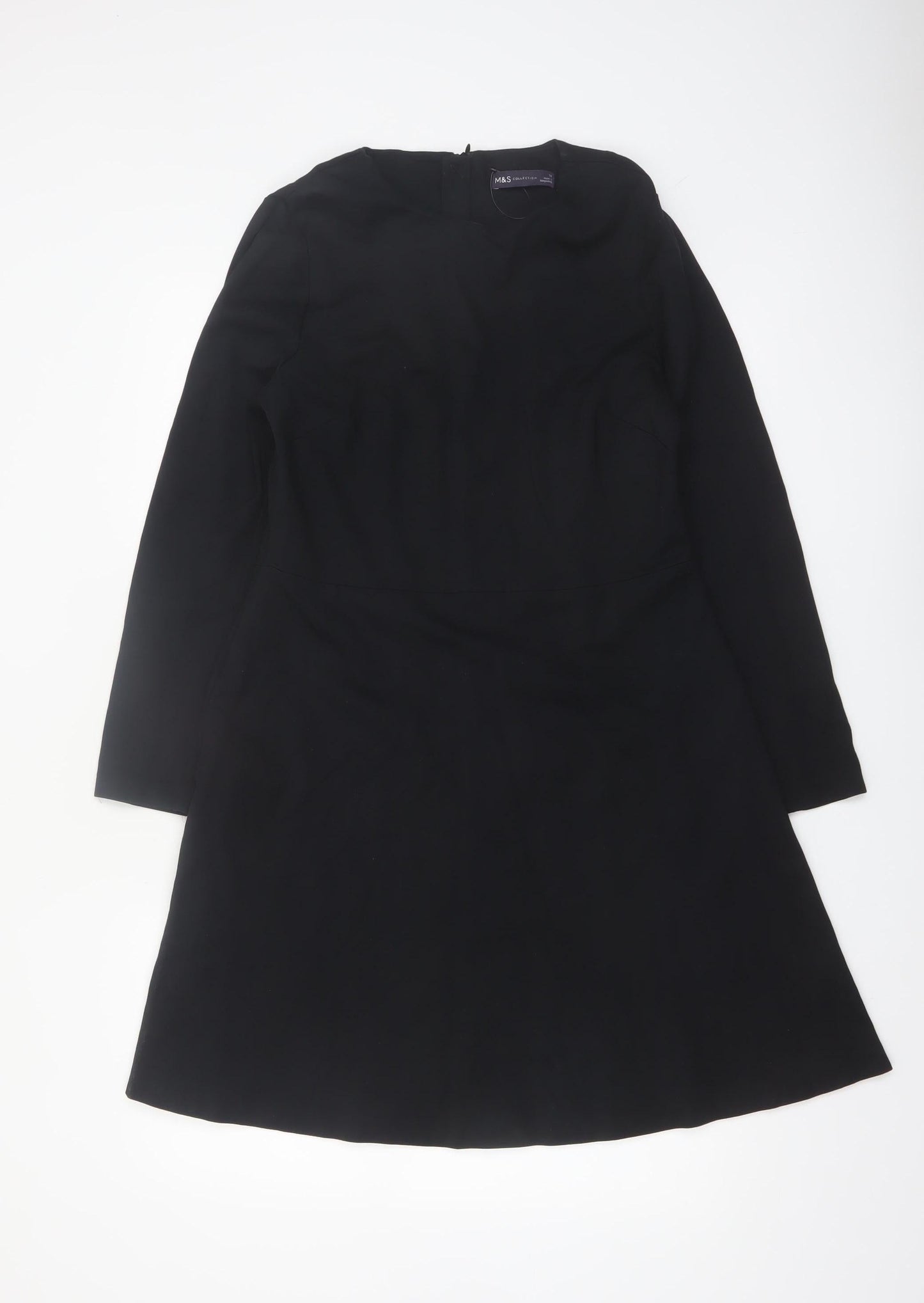Marks and Spencer Women Black Size 14 A-Line Long Sleeve Work Dress