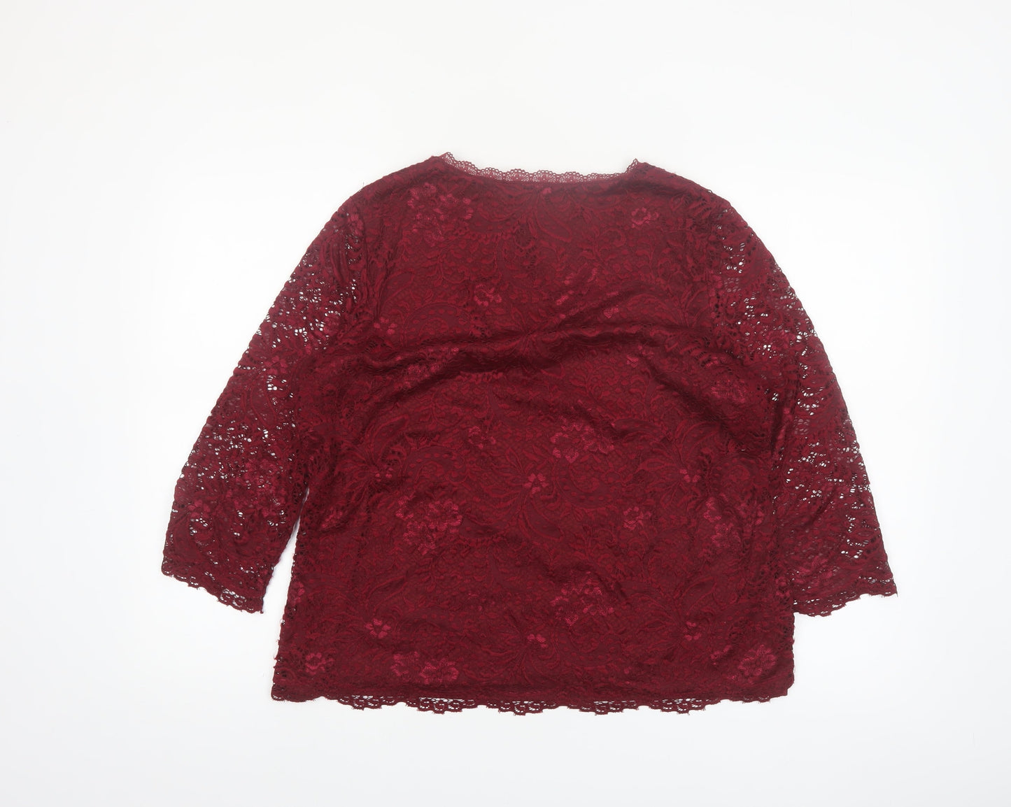Roz & Ali Women's Red Lace 3/4 Sleeve V-Neck Blouse Size L