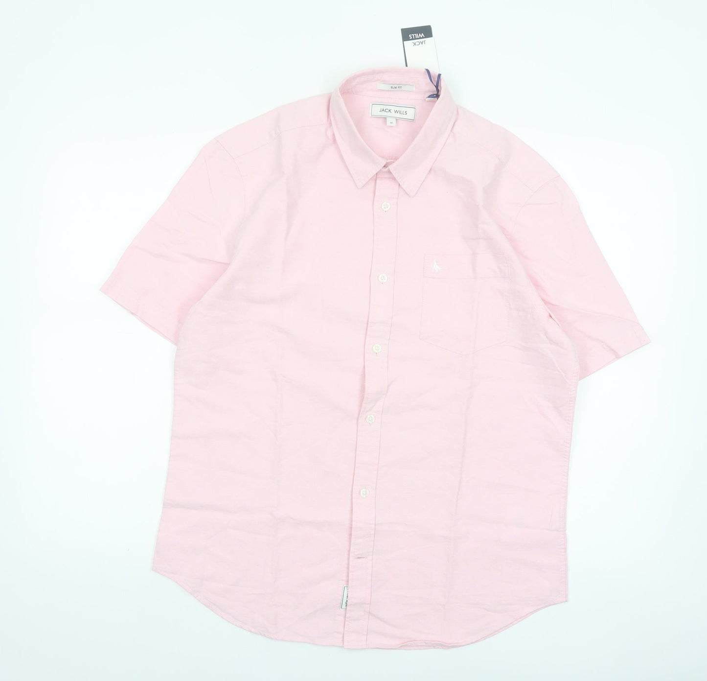 Jack Wills Men’s Pink Slim Fit Short Sleeve Button-Up Shirt M