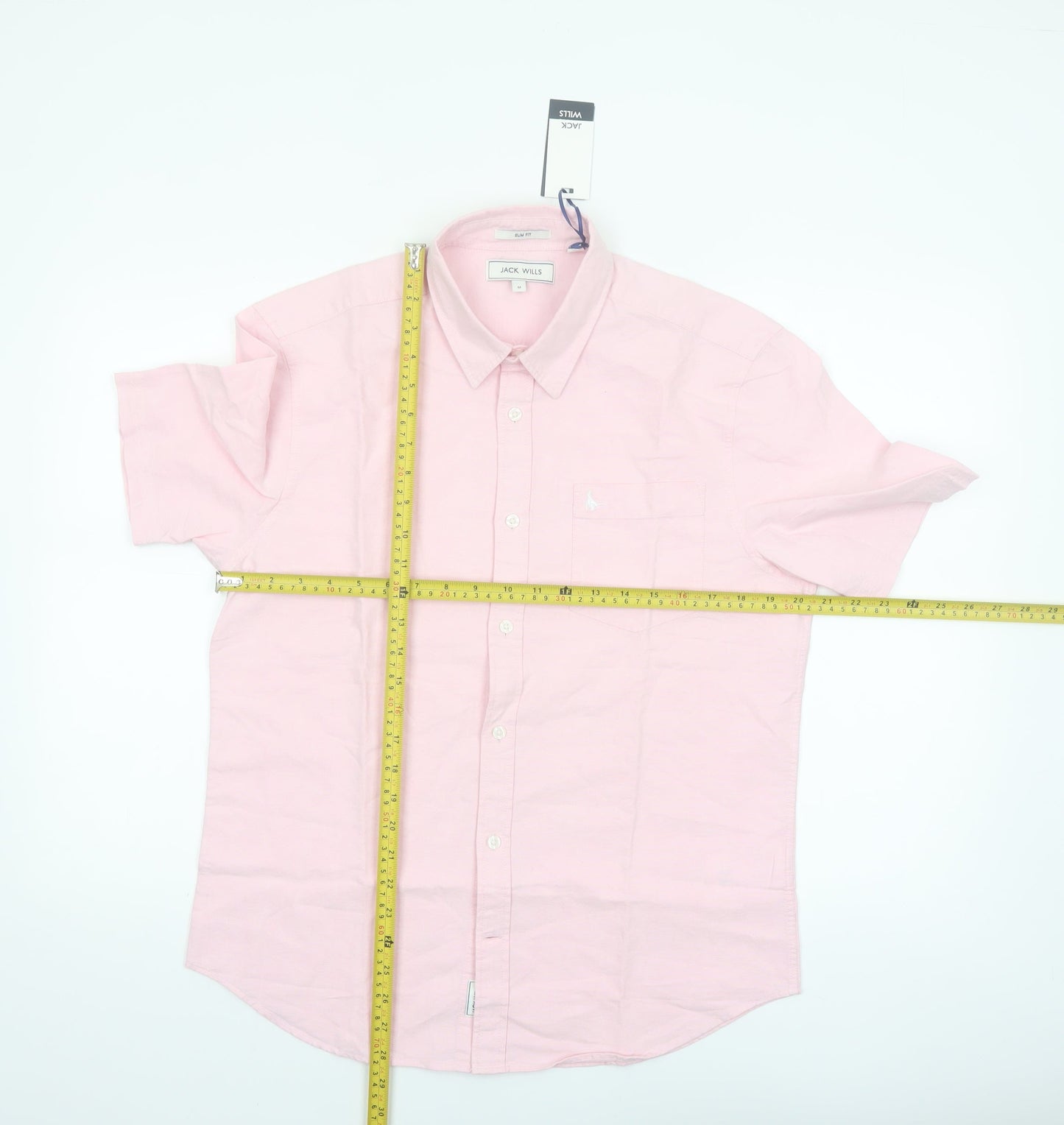 Jack Wills Men’s Pink Slim Fit Short Sleeve Button-Up Shirt M