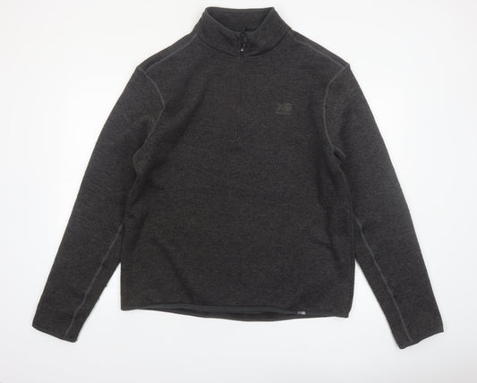Preloved Karrimor Mens Grey XL 1/4 Zip Fleece Sweatshirt Outdoor Top - Front
