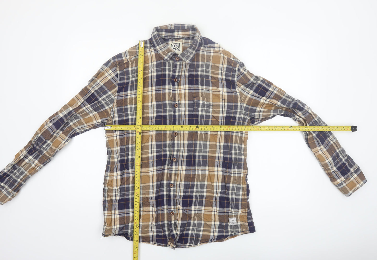 DNMX Men's Blue Checked Long Sleeve Button-Up Shirt Size L