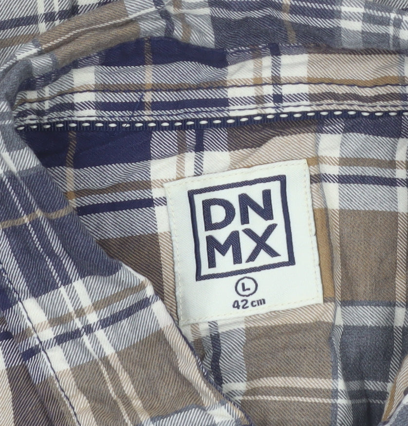 DNMX Men's Blue Checked Long Sleeve Button-Up Shirt Size L