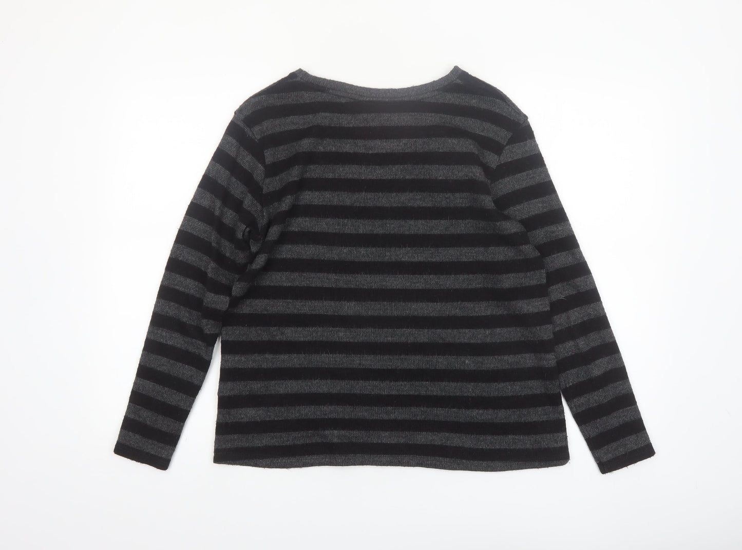 ZARA Womens Black Striped Knit Jumper M Crew Neck Long Sleeve
