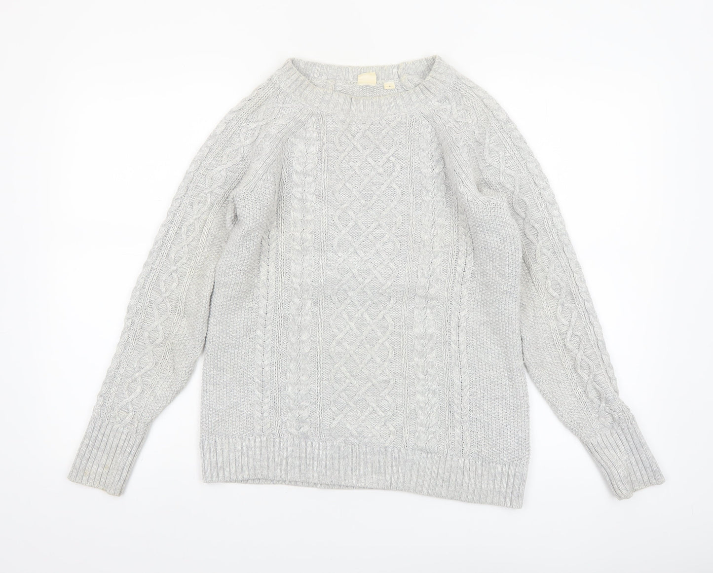 GAP Women Grey Cotton Cable-Knit Jumper Size S Crew Neck