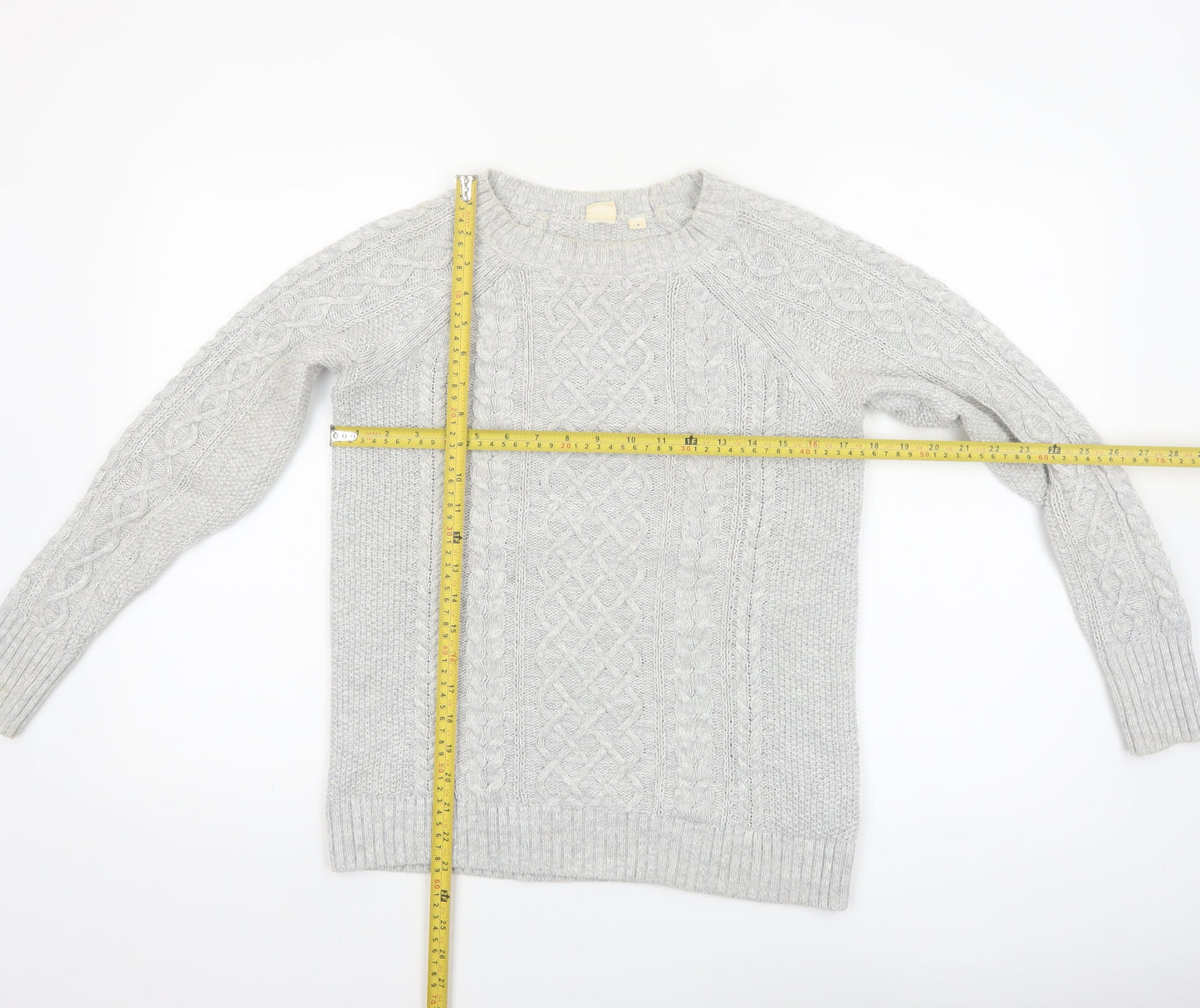 GAP Women Grey Cotton Cable-Knit Jumper Size S Crew Neck