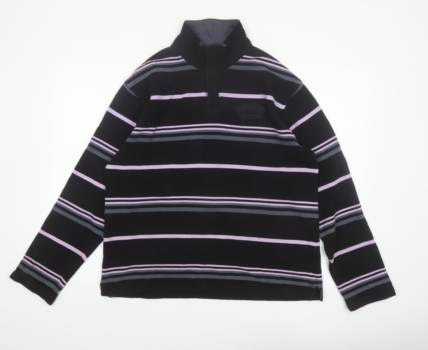 Armand Thiery Men's Black Striped 1/4 Zip Cotton Sweatshirt L