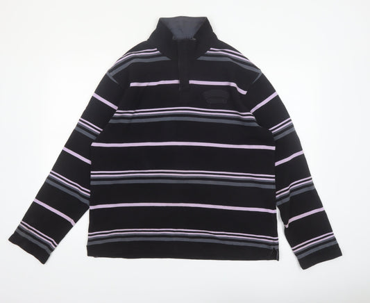 Armand Thiery Men's Black Striped 1/4 Zip Cotton Sweatshirt L