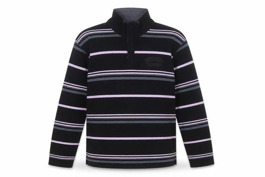 Armand Thiery Men's Black Striped 1/4 Zip Cotton Sweatshirt L