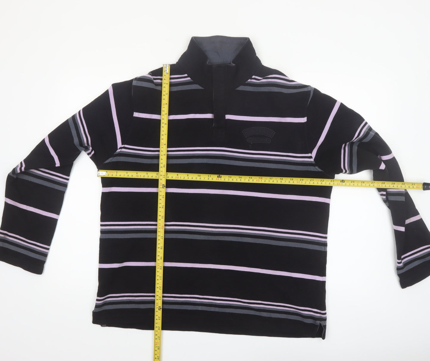 Armand Thiery Men's Black Striped 1/4 Zip Cotton Sweatshirt L