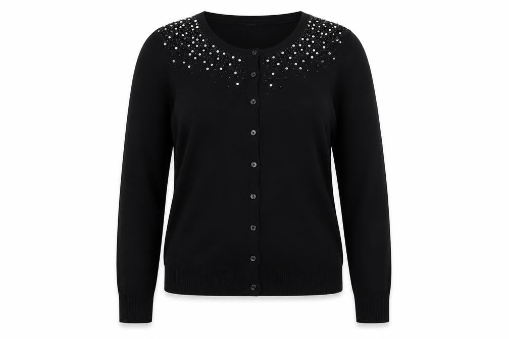 Esprit Women Black Beaded Button Cardigan Knit Jumper Size L