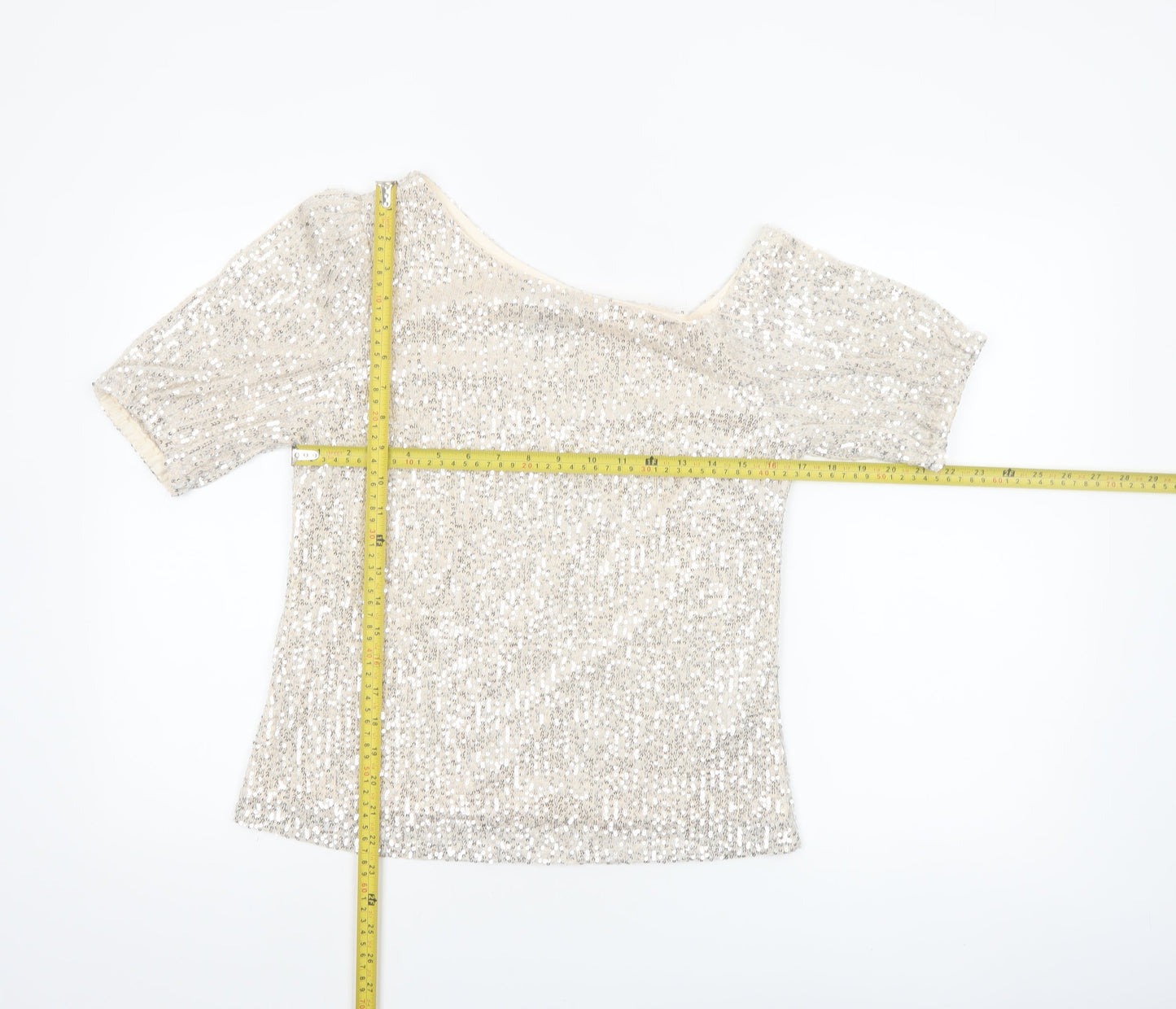 Lipsy Women Beige Sequin Off Shoulder Camisole Top Size 8