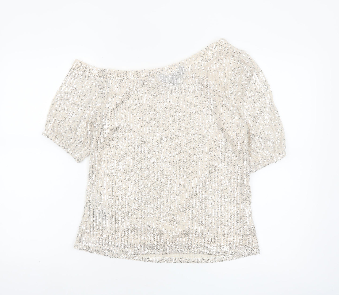Lipsy Women Beige Sequin Off Shoulder Camisole Top Size 8