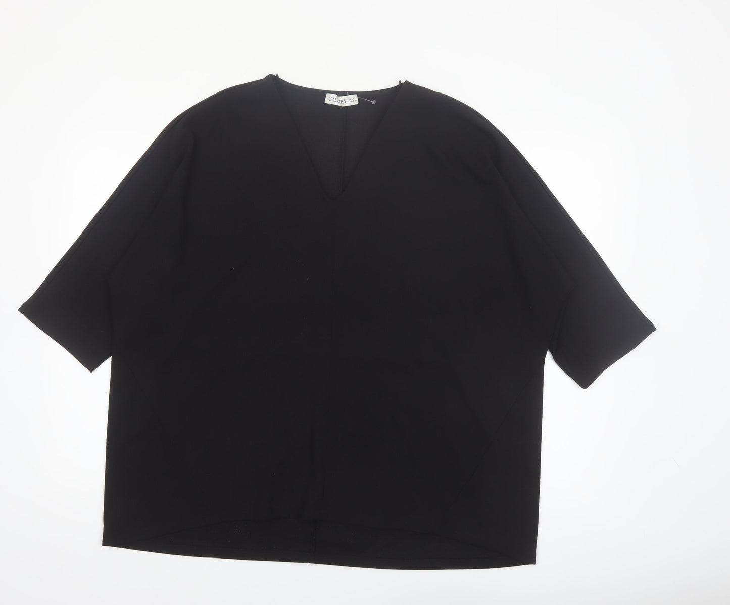 Gallery Women Black V-Neck 3/4 Sleeve Relaxed Fit Blouse XL