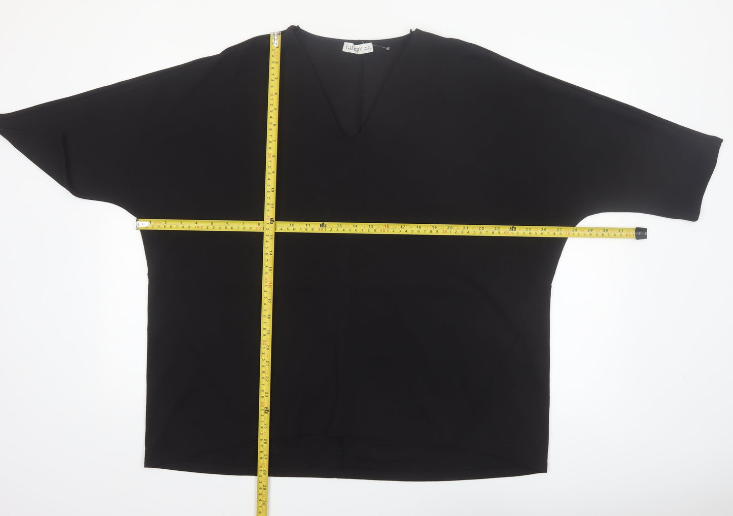 Gallery Women Black V-Neck 3/4 Sleeve Relaxed Fit Blouse XL
