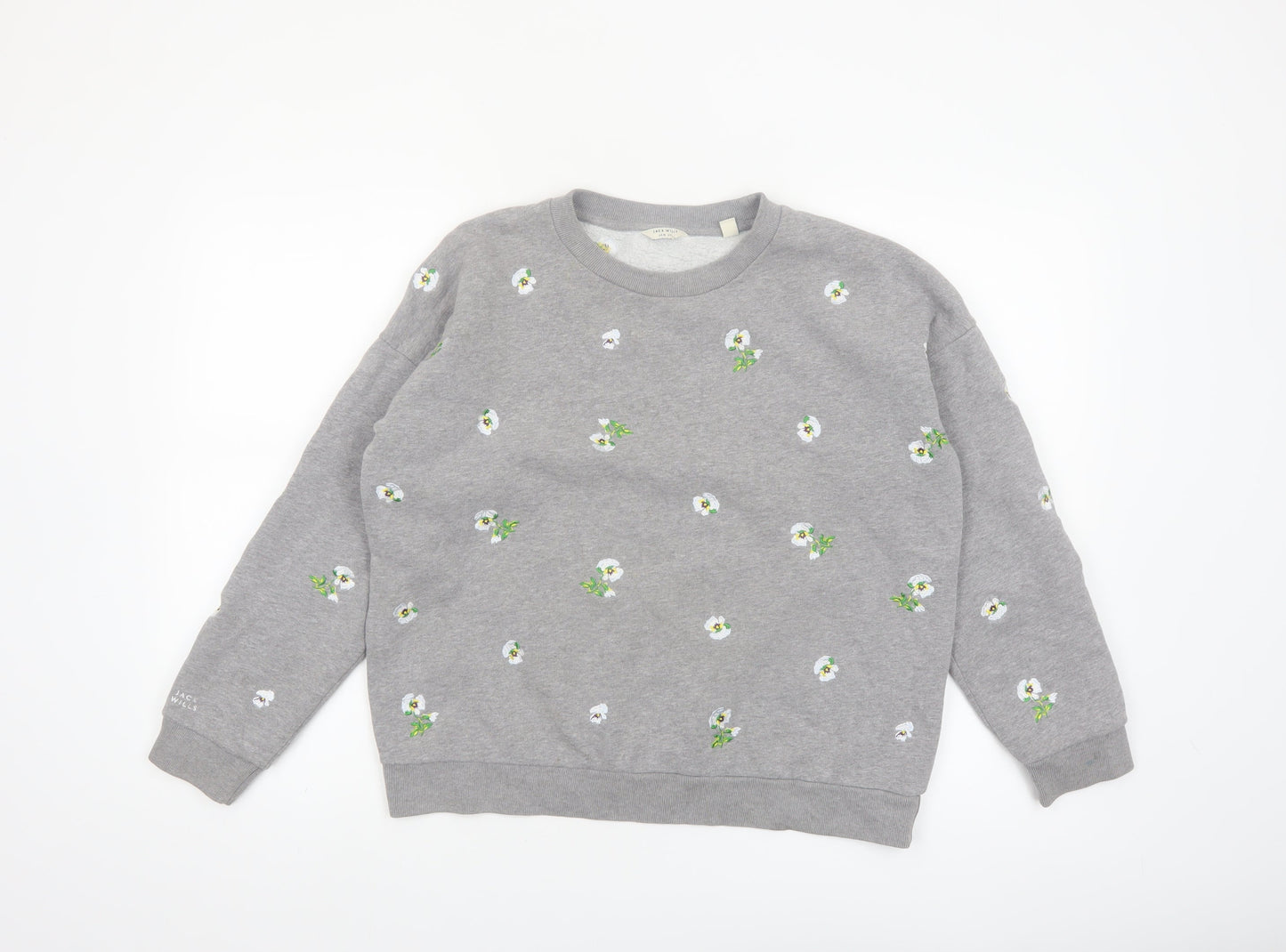 Jack Wills Women Grey Floral Embroidered Pullover Sweatshirt UK10