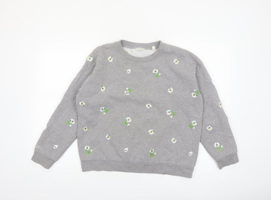 Jack Wills Women Grey Floral Embroidered Pullover Sweatshirt UK10