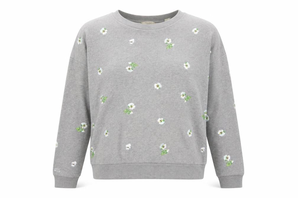 Jack Wills Women Grey Floral Embroidered Pullover Sweatshirt UK10