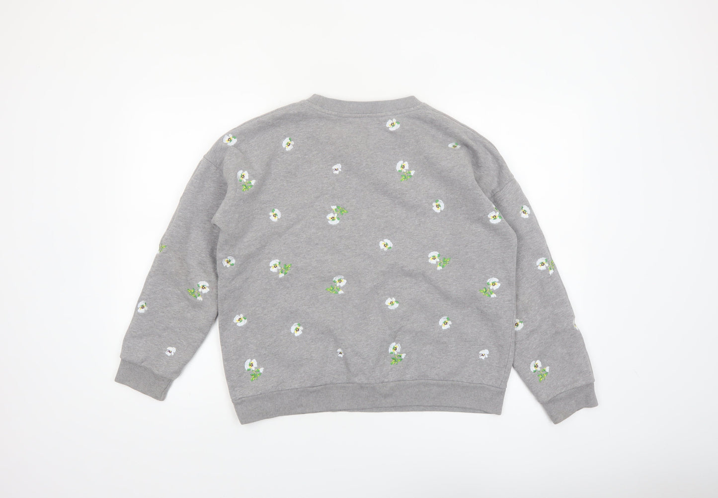 Jack Wills Women Grey Floral Embroidered Pullover Sweatshirt UK10
